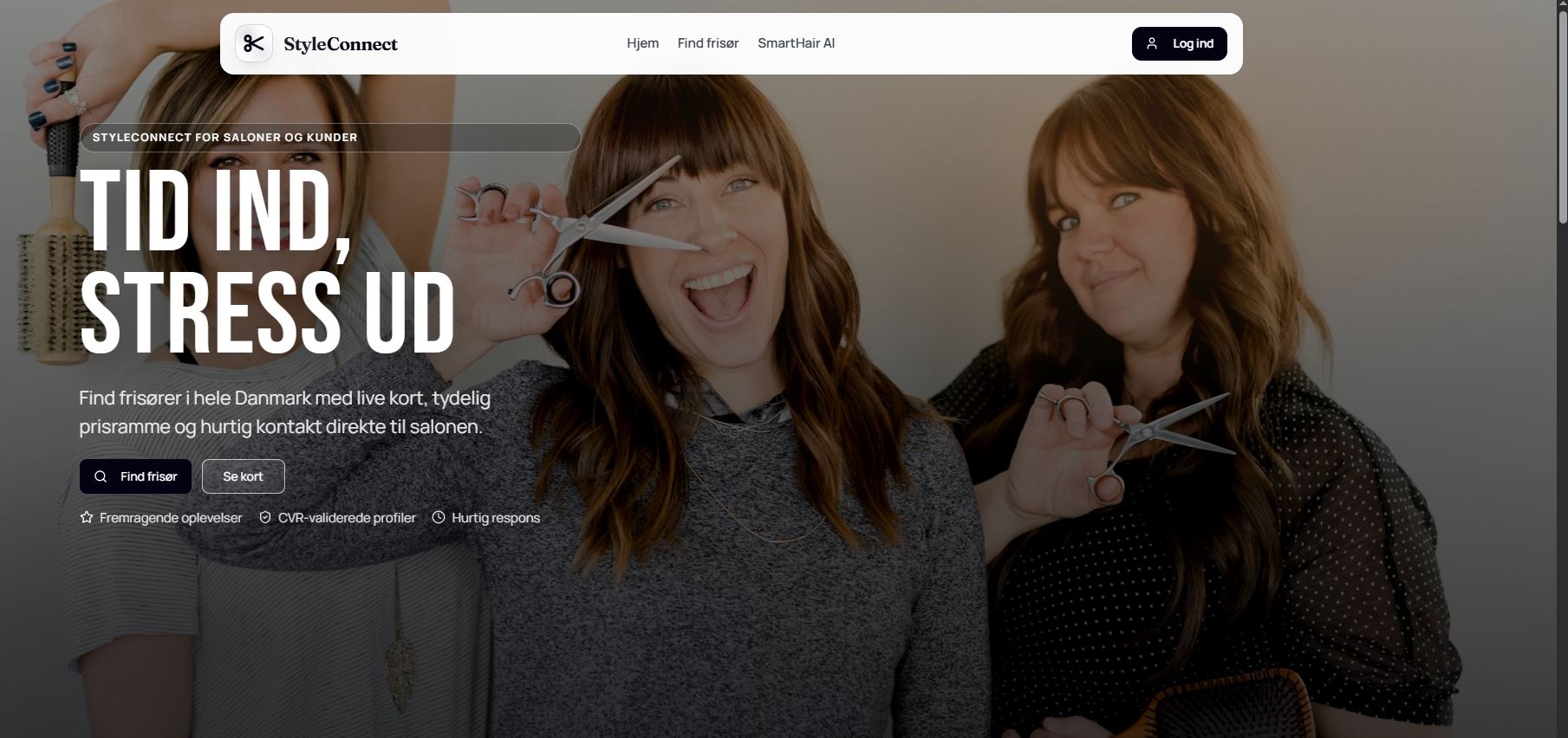 Dashboard-mockup for et salon-SaaS-produkt med booking og driftsflow