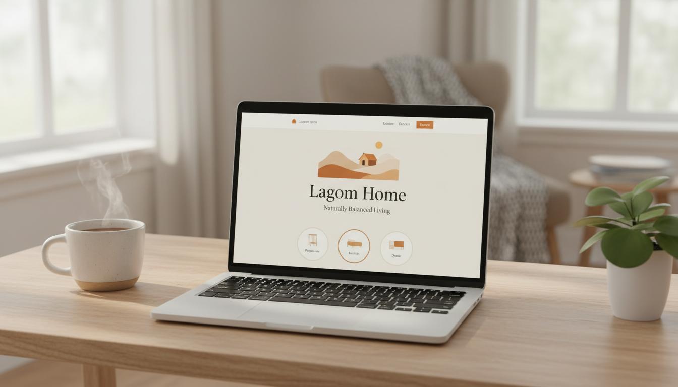 Professionel hjemmesidemockup på en laptop i et lyst workspace