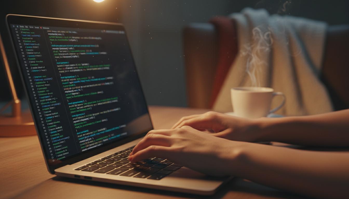 Udvikler arbejder med kode i et varmt workspace